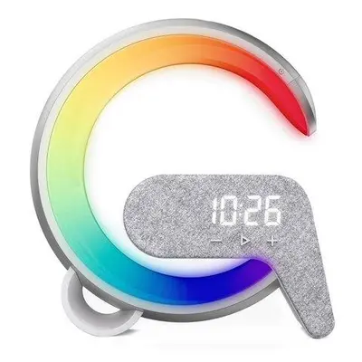 IMMAX LED relaxační lampička FLAMINGO/ Qi nabíjení/ budík/ RGB/ 300lm/ USB výstup/ BT 5.1/ stříb