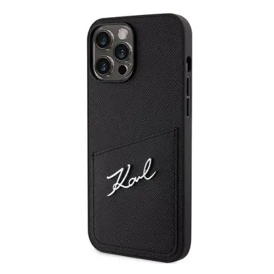 Karl Lagerfeld Saffiano Card Slot Metal Signature Zadní Kryt pro iPhone 14 Pro Max Black