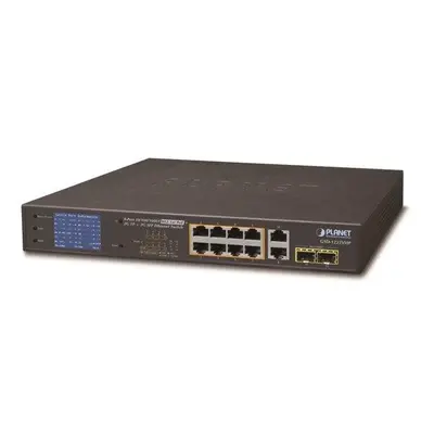 Planet GSD-1222VHP PoE switch, 8x PoE + 2x 1000Base-T + 2x SFP, LCD,VLAN, extend mód 10Mb do 250