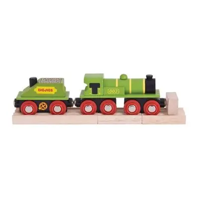 Bigjigs Rail Zelená lokomotiva s tendrem + 3 koleje