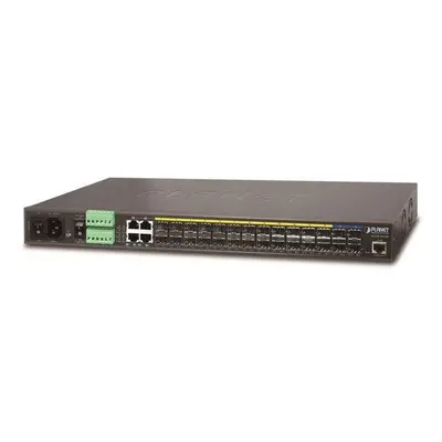 Planet MGSW-28240F Metro L3 switch 24x SFP(DDM), 4x SFP+, 4x 1Gb RJ54, AC+DC, DI/O, Web/SNMPv3, 