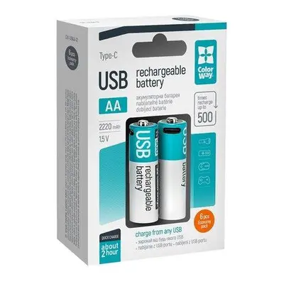 Colorway nabíjecí baterie AA 2200mAh/ USB-C/ 1.5V/ 6ks v balení