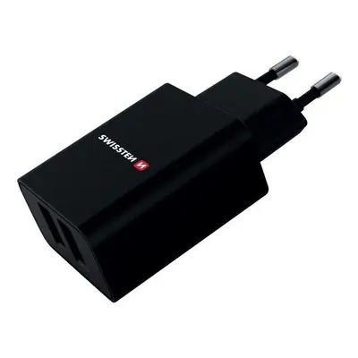 Swissten Síťový Adaptér Smart Ic 2X Usb 2,1A Power + Datový Kabel Usb / Type C 1,2 M Černý