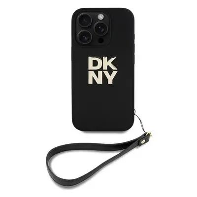 DKNY PU Leather Stack Logo Wrist Strap Zadní Kryt pro iPhone 16 Pro Max Black