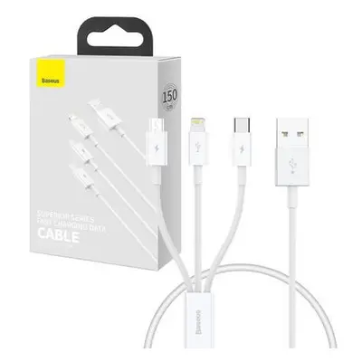 Rychlé nabíjení USB na M+L+C Baseus Superior Data 3,5 A 0,5 m (bílý)