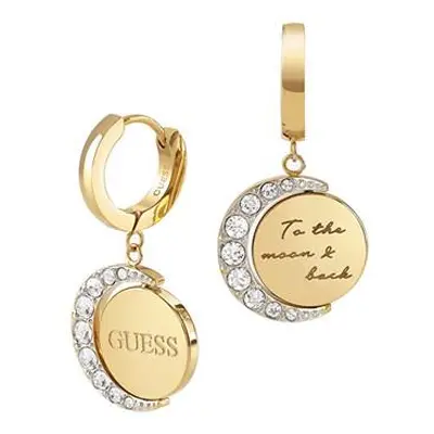 Guess Kruhové pozlacené náušnice s přívěsky Moon Phases JUBE01192JWYG