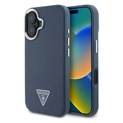 Guess PU Grained Triangle Logo Zadní Kryt pro iPhone 16 Blue