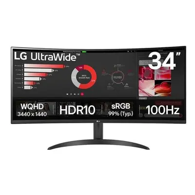 LG monitor 34WR50QK-B VA 34" QHD zakřivený / 3440x1440 /21:9/ 300 cd/m2/ 5ms (GtG)/ HDMI /DP/on 