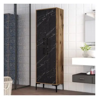 Hanah Home Multi Purpose Cabinet Berlin A - Walnut, Black Marble WalnutBlack