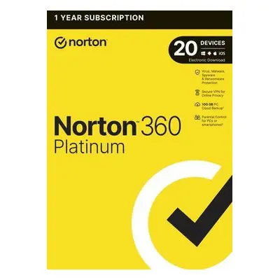 NORTON 360 PLATINUM 100GB CZ 1 uživatel 20 zařízení na 1 rok , 21428036