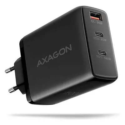 AXAGON ACU-DPQ100, GaN nabíječka do sítě 100W, 3x port (USB-A + dual USB-C), PD3.0/PPS/QC4+/Appl