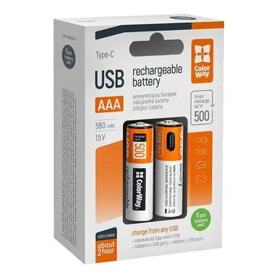 Colorway nabíjecí baterie AAA 590mAh/ USB-C/ 1.5V/ 6ks v balení