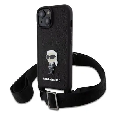 Karl Lagerfeld Saffiano Crossbody Metal Ikonik kryt iPhone 15 černý