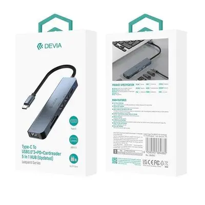 Devia USB-C Hub Leopard Series 5 in 1 - Deep Gray, 6938595384882