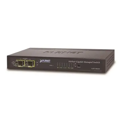 Planet GSD-1002M gigabit L2/L4 switch 8x TP, 2x SFP, DC/PoE-in, fanless, GSD-1002M