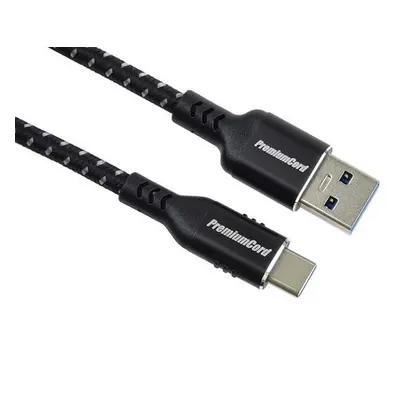 PremiumCord kabel USB-C - USB 3.0 A (USB 3.2 generation 1, 3A, 5Gbit/s) bavlněný oplet a hliníko