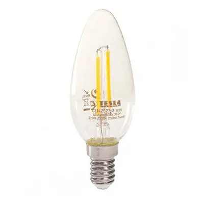 TESLA LED žárovka FILAMENT RETRO svíčka/ E14/ 2,5W/ 230V/ 250lm/ 2700K/ teplá bílá/ čirá