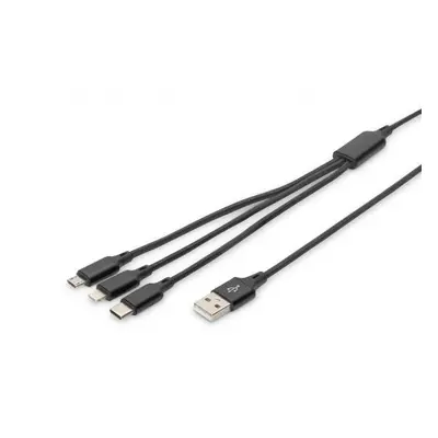 Digitus AK-300160-010-S USB nabíjecí , 3 v 1 , USB A - Lightning+micro B+Type-C, 1m