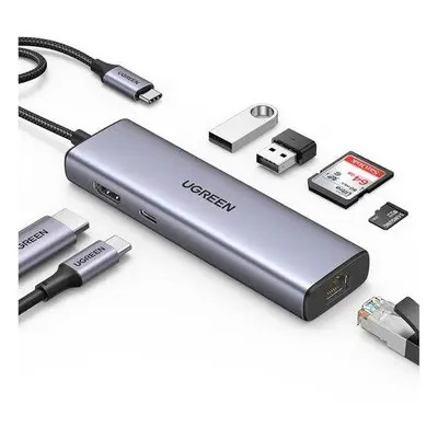 UGREEN 90568 USB-C/2*USB3.0+HDMI+RJ45+SD&TF +PD port konvertor, 6957303895687