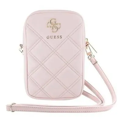 Guess PU Quilted 4G Metal Logo Wallet Phone Bag Zipper růžový