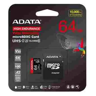 ADATA MicroSDXC karta 64GB High Endurance UHS-I C10 V30 A2 (R:100/W:80 MB/s) + SD adaptér