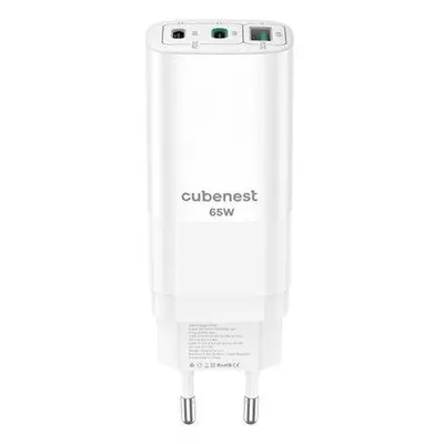 CubeNest S3D0 GaN Adaptér 65W bílá - (2× USB-C až 65 W, 1× USB-A až 60 W), přepěťová a podpěťov