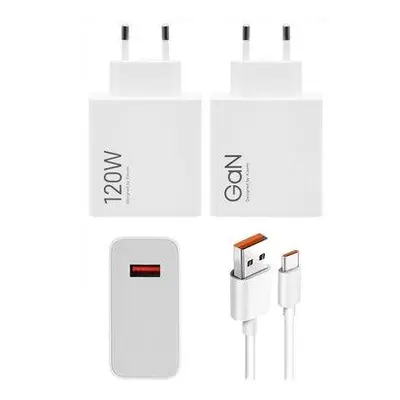 Xiaomi MDY-14-EE USB-A 120W GaN Cestovní Nabíječka + USB-C 6A Datový Kabel White (Bulk)