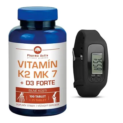 Vitamín K2 MK7 + D3 Forte 100 tbl. + 25 tbl. ZDARMA + Fitness náramek s krokoměrem Pharma Activ