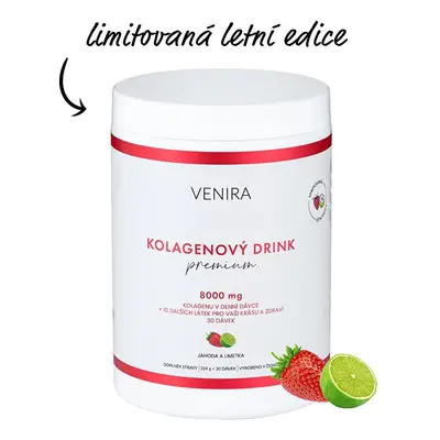 Premium kolagenový drink pro vlasy, nehty, pleť , jahoda a limetka Venira - 324 g