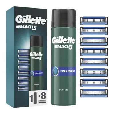 Náhradní hlavice Gillette Mach3 8 ks + Gel na holení Extra Comfort (Shave Gel) Gillette - 200 ml