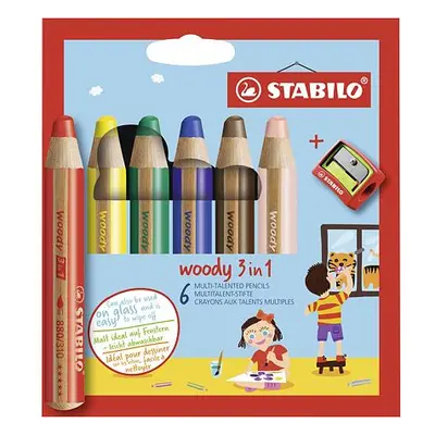 Stabilo Pastelky woody 3v1 6 barev + ořezávátko