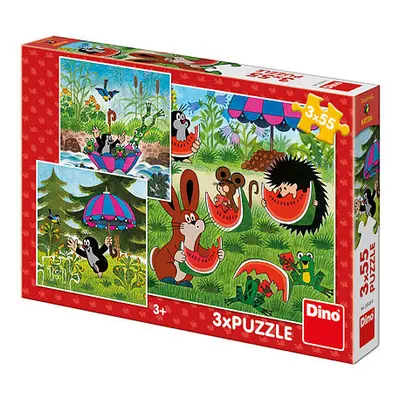 Dino puzzle Krteček a paraplíčko 3x55 dílků