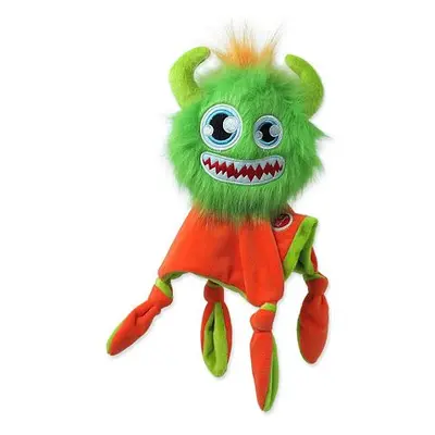 Hračka DOG FANTASY Monsters chlupaté strašidlo zelené pískací s dečkou 28 cm