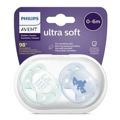 AVENT Šidítko Ultrasoft Text 0-6 m chlapec, 2 ks