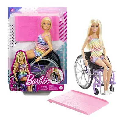 Mattel Barbie MODELKA NA INVALIDNÍM VOZÍKU V KOSTKOVANÉM OVERALU