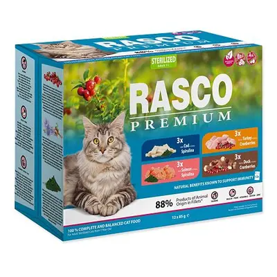 Kapsičky RASCO Premium Cat Pouch Sterilized - 3x salmon, 3x cod, 3x duck, 3x turkey 1020 g