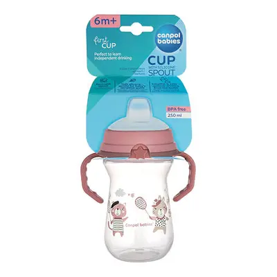 Canpol babies Hrneček se silikonovým pítkem FirstCup BONJOUR PARIS 250ml růžový