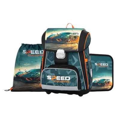 Oxybag Školní set 3ks PREMIUM - Auto ( batoh, penál, sáček)