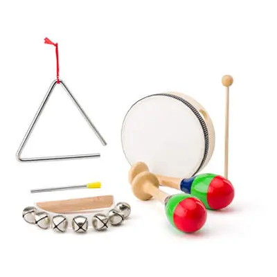 Woody Muzikální set - Rolničky, tamburína/bubínek, triangl, 2x maracas