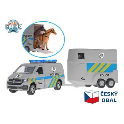 Kids Globe Traffic VW policejní dodávka CZ design 28cm kov zpětný chod s přívěsem v krabičce