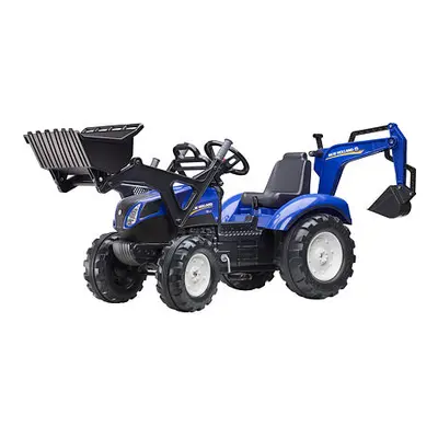 FALK Šlapací traktor New Holland T8 s nakladačem, bagrem a maxi vozíkem