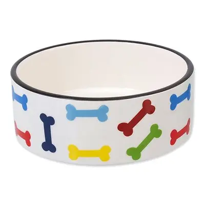 Miska DOG FANTASY keramická potisk barevné kosti bílá 15,5 cm 0.79 l