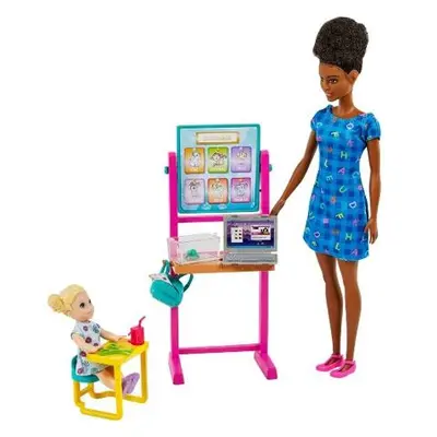 Mattel Barbie Povolání herní set s panenkou Učitelka černoška v modrých šatech