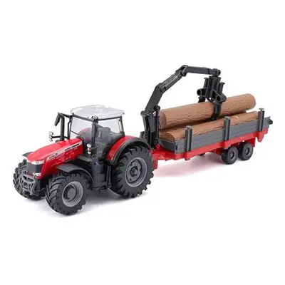 Bburago 10cm Farm Traktor na setrvačník s vlečkou Massey Ferguson 8740S