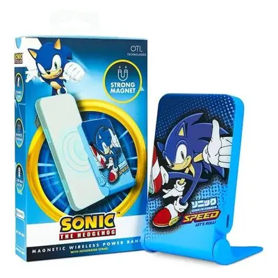 Indukční powerbanka OTL 5000 mAh, USB-C 15W, Sonic The Hedgehoh se stojánkem (modrá)