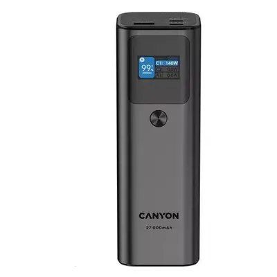 CANYON powerbanka PB-2010, 27000mAh, 2x USB-C 140W PD3.1, 1x USB-A QC 3.0, display, tmavě šedá