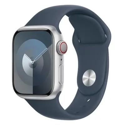 Apple Watch Series 9 Cellular 41mm Stříbrný hliník s bouřkově modrým sportovním řemínkem M/L