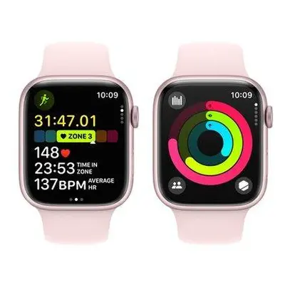 Apple Watch Series 9 Cellular 45mm Růžový hliník se světle růžovým sportovním řemínkem M/L