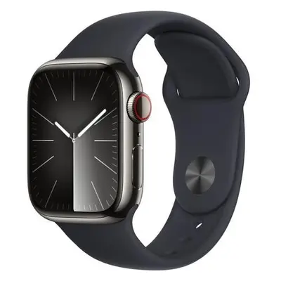 Apple Watch Series 9 Cellular 41mm Grafitová ocel s temně inkoustovým sportovním řemínkem S/M