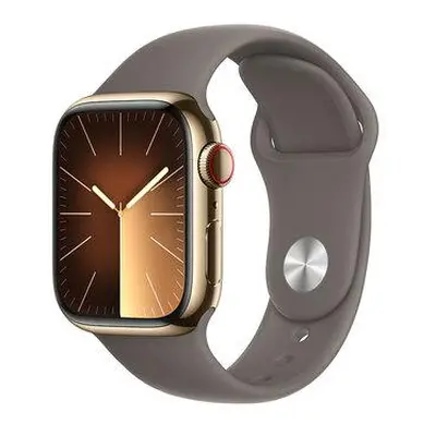 Apple Watch Series 9 Cellular 45mm Zlatá ocel s jílově šedým sportovním řemínkem M/L